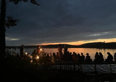 Lighting sparklers on the lake